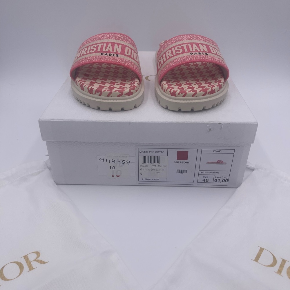 Dior Women Dway Slide Peony Pink Embroidered Cotton with Micro Houndstooth Motif - Picture 4 of 9